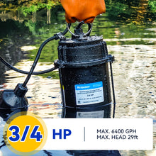 Acquaer 3/4HP Submersible Sewage/Effluent Pump, Cast Iron, 115V 6400 GPH Automatic Tethered Float Switch, Sump Pump for Sump Basin, Basement, Residential Sewage, 2'' NPT Discharge