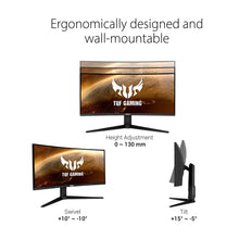 ASUS TUF 34 Inch Curved Gaming Monitor - WQHD (3440x1440), 165Hz, 1ms, Extreme Low Motion Blur, FreeSync Premium, Eye Care, Height Adjustable, DisplayHDR 400, DisplayPort, HDMI, USB - VG34VQL1B