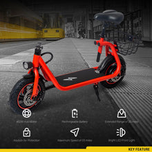 Phantomgogo Electric Scooter for Adults Foldable Scooter with Seat & Carry Basket E-Scooter with Brushless Motor 15MPH 265lbs Max Load E Mopeds for Adults Commuter (R1, Red)