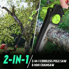 2-in-1 Cordless Pole Saw 8 Inch＆Mini Chainsaw, with 2×4.0Ah 21V Battery and Charger, Brushless Motor, Total Reach of Max 15ft, Electric Pole Saw for Tree Trimming and Hedge Cutting