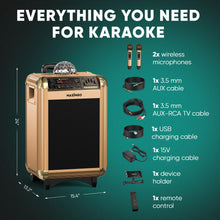 MASINGO Karaoke Machine for Adults and Kids with 2 Bluetooth Wireless Microphones. Portable Singing PA Speaker System with Disco Ball Party Lights, Lyrics Display Tablet Holder & TV Cable. Soprano X1