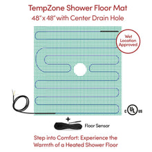 WarmlyYours Shower Floor Heating Mat 48 x 48 in., Electric Radiant Heating, Thin, Silent, and Invisible Under Tile and Stone. Designed and Approved for Wet Locations (TempZone)