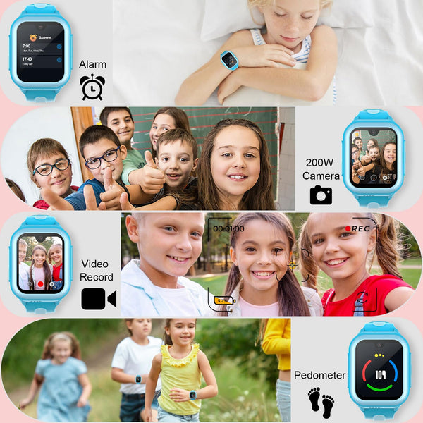 Wonlex 4G GPS Smartwatch for Kids, 1.78" AMOLED Touchscreen Large Phone Watch with SIM Card, Video Calls, Voice Chat, SOS, Camera, Music, Pedometer, Game, Birthday Gift for Girls Boys Ages 8-15(Blue)