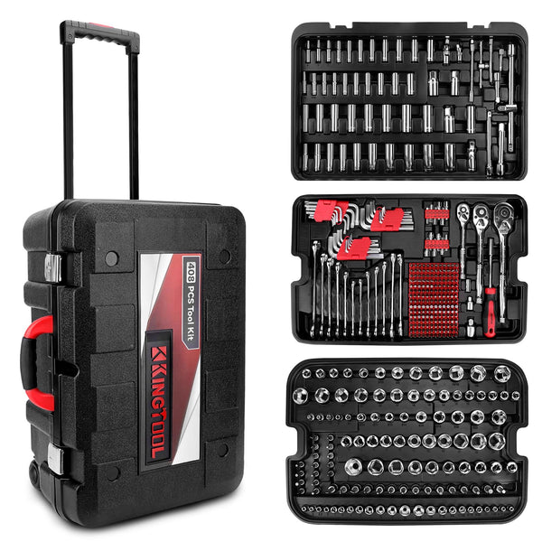 KingTool 408-Piece Mechanic Tool Set - Socket Set with Heavy Duty Tool Box Storage Case for Home, Automotive, Bike Projects