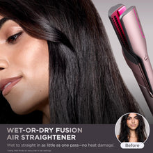 Shark FlexFusion Hair Straightener & Powerful Hair Dryer with Fusion Hair Brush, Ceramic Air Styler with Auto-Wrap Hair Curlers & Concentrator, Ceramic Plates, Cosmic Blush HD641S