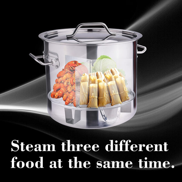 ARC 52-Quart Stainless Steel Tamale Steamer Pot w/Easy-fill Water Spout, Seafood Crab Steamer with Divider and Rack, 13 Gallon