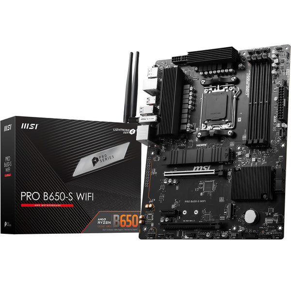 MSI PRO B650-S WIFI Motherboard, ATX - Supports AMD Ryzen 9000 / 8000 / 7000 Series Processors, AM5 - DDR5 Memory Boost 6000+MHz/OC, 2 x PCIe 4.0 x16, 2 x M.2 Gen4, Wi-Fi 6E