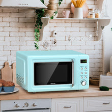 COSTWAY Retro Countertop Microwave Oven, 0.7Cu.ft, 700-Watt, High Energy Efficiency, 5 Micro Power, Delayed Start Function, with Glass Turntable & Viewing Window, LED Display, Child Lock (Green)