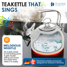 Chantal Classic Teakettle, 1.8 QT, High Grade Stainless Steel, 2-Tone Harmonica Whistle, Rapid Boil and Even Heating (Silver)