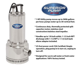 Superior Pump 91197 Stainless 1 HP Steel Utility Pump