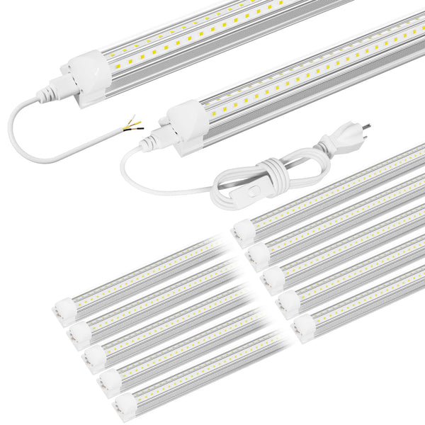 ONLYLUX 5ft LED Shop Light Fixture, Linkable 6500K Daylight White Tube Light, High Output, Double Sided V Shape T8 Integrated 5 Foot Led Bulbs for Garage,Warehouse,Clear Lens 10-Pack