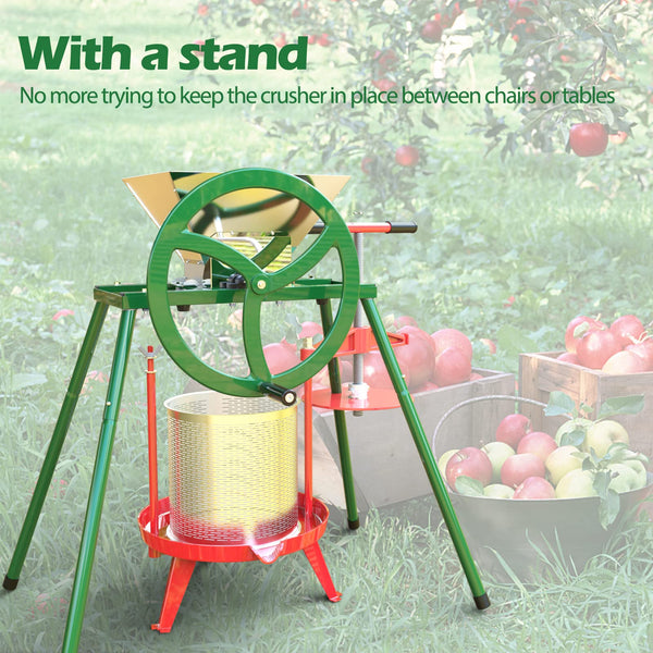 Fruit and Apple Crusher with Flywheel and Stand - 7L Stainless Steel Manual Juicer Grinder, Fruit Scratter Pulper for Wine and Cider Pressing