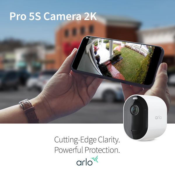 Arlo Pro 5S Spotlight Security Camera 2K HDR | Outdoor | Wireless with Spotlight | Dual-Band Wi-Fi Connects to Strongest Network|12X Zoom, 2-Way Audio, Color Night Vision,Live Stream(White, 4 Cameras)