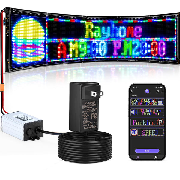 RAYHOME Double Row Huge Bright Advertising Programmable LED Sign, 31''x8'' Flexible 24V/2A Digital Scrolling LED Light Sign Custom Text Message Pattern LED Display for Store Car Hotel.