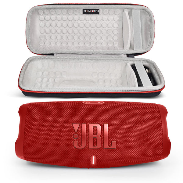 JBL Charge 5 Portable Waterproof Wireless Bluetooth Speaker Bundle with Boomph Portable Hard Carrying Protective Case - Red