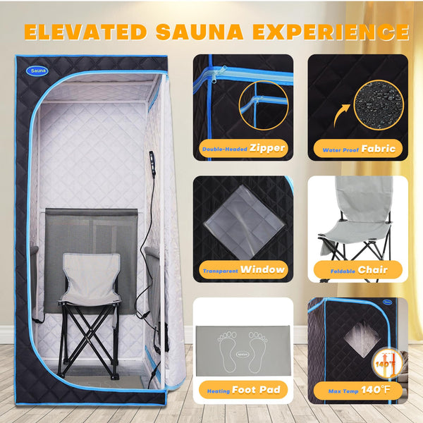 OSMOS SPA Portable Infrared Sauna Tent for Home Spa Personal Indoor Sauna Box with Adjustable Heat Settings, Foldable Chair, Heated Foot Mat, and Remote Control