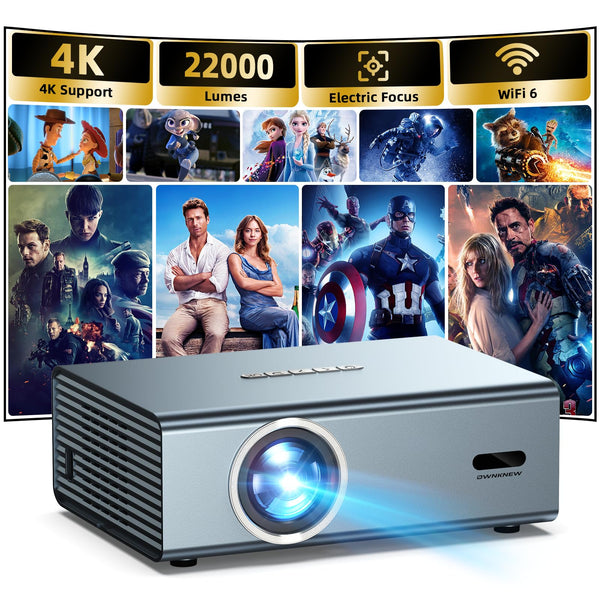 [Electric Focus] 4K Support Projector with WiFi6 and Bluetooth 5.3, 22000L Outside Video Movie Projectors, OWNKNEW Outdoor Gaming Projector, Auto Keystone Correction