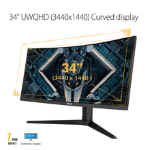 ASUS TUF 34 Inch Curved Gaming Monitor - WQHD (3440x1440), 165Hz, 1ms, Extreme Low Motion Blur, FreeSync Premium, Eye Care, Height Adjustable, DisplayHDR 400, DisplayPort, HDMI, USB - VG34VQL1B