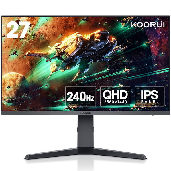 KOORUI 27 inch Gaming Monitor, WQHD (2560x1440) Computer Monitor, 240Hz, 1ms, AdaptiveSync Technology, HDR400, HDMI DisplayPort 2K Monitor, VESA Mountable, Tilt Adjustable, Eye Care, Black 27E3QK