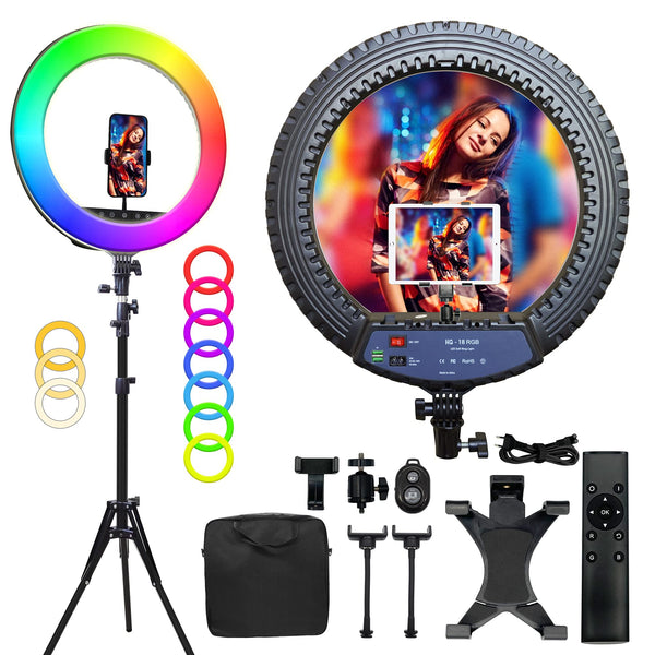 OVEHEL 18 inch RGB Ring Light Kit 3000K-6500K Dimmable LED Ring Lights10 Brightness Level Up to 5000 Lux Circle Light with Stand Phone &Camera Holder&Wireless Remote for Live Stream/Makeup/Vlog