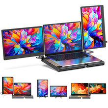 Laptop Screen Extender 14'' Triple Portable Monitor-360° Rotation F3 Laptop Monitor Extender Vertical with Stand,IPS FHD 1080P Workstation for Windows/Mac/Linux/Chrome Compatible with Laptop/Mini PC