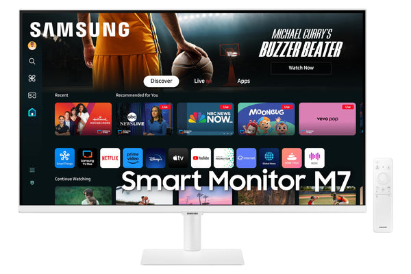 SAMSUNG 32-Inch M7 (M70D) Series 4K UHD Smart Monitor with Streaming TV, Speakers, HDR10, USB-C, Multiple Ports, Gaming Hub, SolarCell Remote, Vision Accessibility Tools, LS32DM703UNXZA, 2024, White