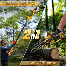 Takuoo 2-IN-1 Cordless 8 Inch Pole Saw & Mini Chainsaw, 21V 2×4.0Ah Battery Powered Polesaw, 15FT Max Reach, Brushless Electric Chain Saw with Extension Pole for Tree Branches Pruning, Wood Cutting