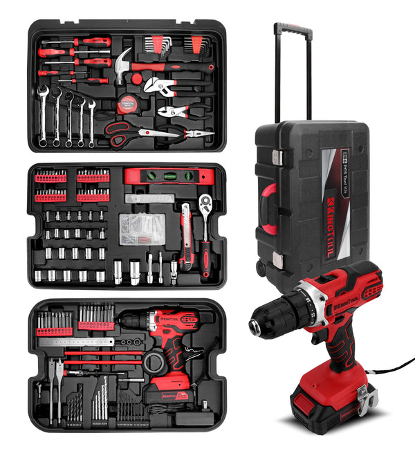 KINGTOOL Home Tool Set Kit - 286 PCS Home Auto Repair Tool Kit with Rolling Tool Box, Mechanic Tool Sets with 21V Max Cordless Power drill, Perfect for Homeowner, Diyer, Handyman