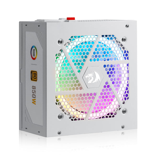 Redragon RGPS-850W 80+ Gold 850 Watt ATX 3.0 & PCIe 5.0 Fully Modular Power Supply w/ 80 Plus Gold Certified, Compact 160mm Size, Smart ECO Low Noise RGB Fan, 100% Japanese Capacitors, Full Mod Cables