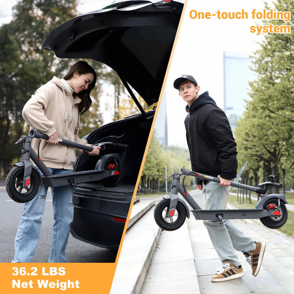 SISIGAD Electric Scooter Adults- 500W Peak Motor, 18 Miles Range & 17 MPH, 10" Tires Portable Folding Commuting Electric Scooter Adults with Dual Braking System and App Control