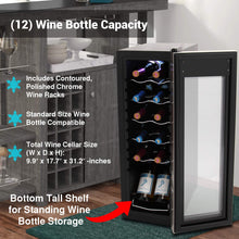 NutriChef PKCWC12 12 Bottle Cooler Refrigerator White and Red Countertop Chiller, Freestanding Compact Mini Wine Fridge with Digital Control, Stainless Steel