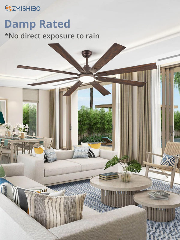 ZMISHIBO 72 inch Oil Rubbed Bronze Ceiling Fans with Lights and Remote, Indoor/Outdoor Farmhouse Ceiling Fan for Living Room Patio, 6 Speed Reversible Quiet DC Motor, 3CCT, Dual Finish Blades