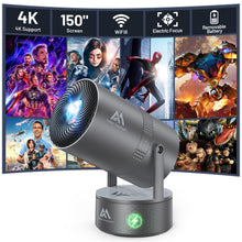 [Built-in Battery] Mini Projector with Wifi and Bluetooth, 4K 1080P Supported 270° Rotatable 150'' Screen Auto Keystone Home Outdoor Portable Smart Projector for Phone/TV/Laptop/HDMI, Iron Grey