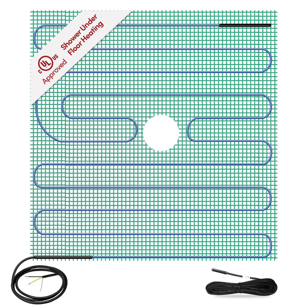 WarmlyYours Shower Floor Heating Mat 48 x 48 in., Electric Radiant Heating, Thin, Silent, and Invisible Under Tile and Stone. Designed and Approved for Wet Locations (TempZone)