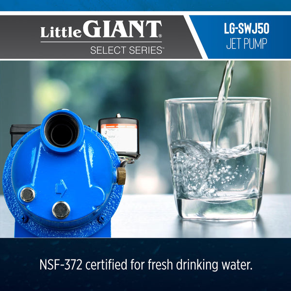 Little Giant Select Series LG-SWJ50 1/2 HP, 12.6 GPM Dual Voltage (115/230 Volts) Cast Iron Shallow Well Jet Pump, Blue, 97080504