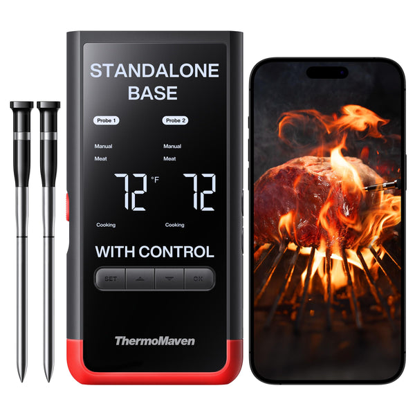 ThermoMaven Wireless Smart Bluetooth Meat Thermometer: Standalone Base, WiFi Unlimited Range, 6 Sensors with NIST Certified Accuracy, 2 Probes for BBQ, Grill, Oven, Smoker, Rotisserie (Red)