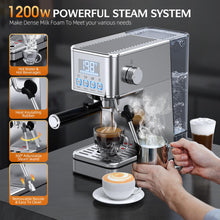 LERTIN Espresso Machine, 20Bar Compact Stainless Espresso Maker, With Milk Frother Steam Wand, 57.5OZ Removable Water Tank, Displays Making Time & Water Temperature, Cold Brew & Cappuccino, Silver