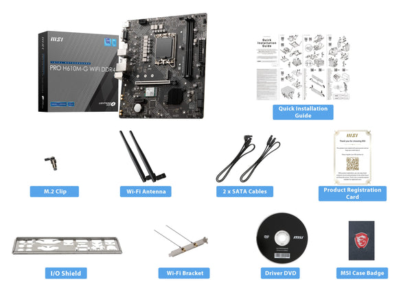 MSI PRO H610M-G WiFi DDR4 ProSeries Motherboard (12th/13th/14th Gen Intel Core, LGA 1700 Socket, DDR4, PCIe 4, 2.5G LAN, SATA 6Gb/s, M.2 Slots, USB 3.2, Wi-Fi 5, Bluetooth 4.2, mATX)