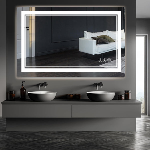 36"x 30" LED Bathroom Mirror with Front and Backlight, Bathroom Vanity Mirror with 3 Color Adjustable, Stepless Dimmable Light, Anti-Fog, Memory Function, Vanity Mirror for Wall(Horizontal/Vertical).