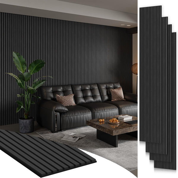 Smartstandard 4 Pack 106" x 12.6" Wood Slat Wall Panels, Soundproof Wooden Wall Panels, Acoustic Wood Panels for Wall, 3D Fluted Wood Panels for Interior Wall Decor, Dark Gray