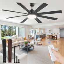 72 Inch Large Ceiling Fan with Remote, Indoor/Outdoor Industrial Ceiling Fan with Large LED Panel, Quiet Reversible DC Motor, 6-Speeds, 3CCT, Black Ceiling Fan with Light for Patio, Livingroom, Garage