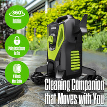 QIOMALA Electric Pressure Washer, 4400 PSI 2.8GPM High Pressure Cleaning Machine with 35 FT Power Cord, 20 FT Hose, Foam Cannon, 4 Nozzles,Easy Store for Car/Garage/Patio, Green/Small