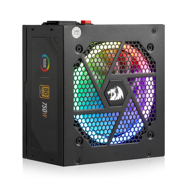 Redragon RGPS-750W 80+ Gold 750 Watt ATX Fully Modular Power Supply w/ 80 Plus Gold Certified, Compact 160mm Size & RGB Low Noise Smart-ECO 0 RPM Fan, 100% Japanese Capacitors, Full Mod Cables, Black