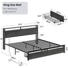 LIKIMIO King Bed Frame with Storage Headboard, Platform Bed with Drawers and Charging Station, No Box Spring Needed, Easy Assembly, Charcoal Grey