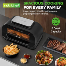 NutriChef Indoor Smokeless Grill | Smart Grill & Air Fryer with 7 Cooking Functions | 6L Capacity | Includes Smart Thermometer | Precise Temperature Control | Non-Stick Removable Grill Plates