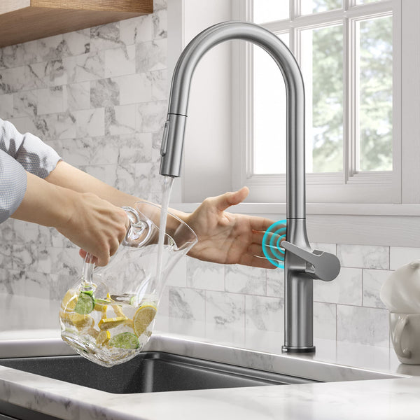 KRAUS Oletto Tall Modern Single-Handle Touch Kitchen Sink Faucet with Pull Down Sprayer in Spot Free Stainless Steel, KTF-3101SFS