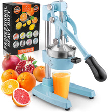 Zulay Kitchen Cast-Iron Orange Juice Squeezer - Heavy-Duty, Easy-to-Clean, Professional Citrus Juicer - Durable Stainless Steel Lemon Squeezer - Sturdy Manual Citrus Press & Orange Squeezer (Blue)