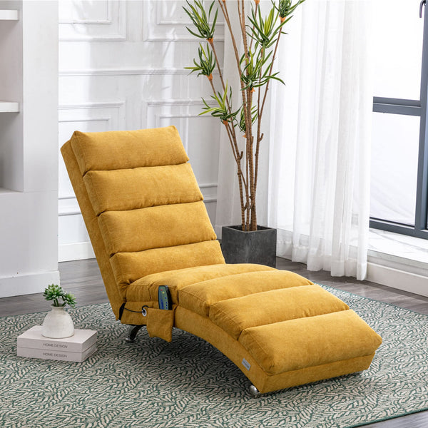 HomSof Armless Chaise Lounge Indoor Chair with Massage, Modern Long Lounger with Metal Legs for Office or Living Room