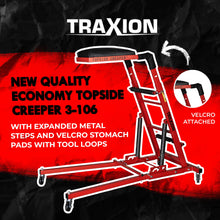 Traxion New Quality Economy Topside Creeper 3-106 with expanded Metal Steps and Velcro Stomach Pads with Tool Loops