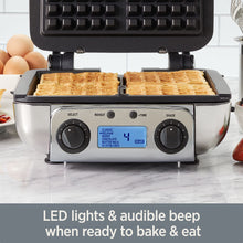 All-Clad Electric Stainless Steel Waffle Maker 4 slice, Digital screen and audible beep alert 7 Browning Levels, Square, Belgium Waffle, Removable Plates, Dishwasher Safe Silver